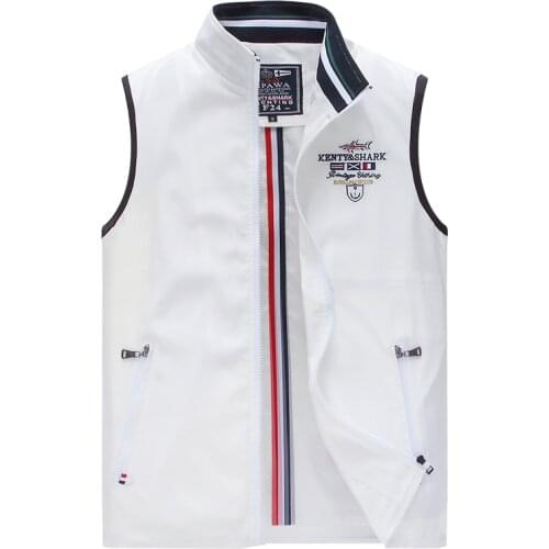 Kenty & Shark Brand Vest Men Blue Black White Embroidery Sleeveless Jacket Men Spring Autumn Plus Size 4XL Waistcoat