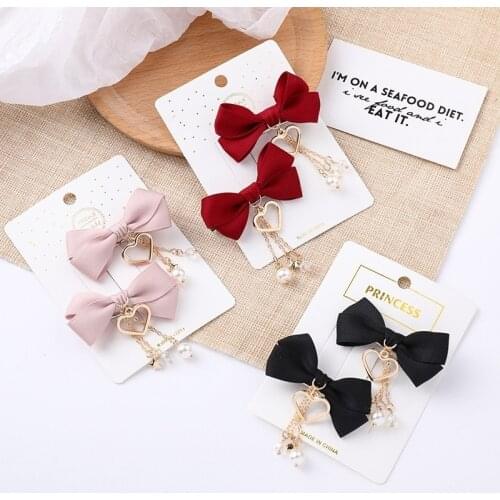 1 Pair Set Bow Hairpin Red Love Pendant Pair Clip Girl Heart Cute Hairpin Ponytail Hair Accessories Female