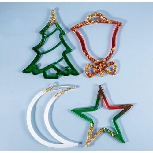 1 pcs Christmas Silicone Ornaments Make Mold Hollow Santa Claus Xmas Deer Elk Christmas Tree Star Moon DIY Hanging Accessory