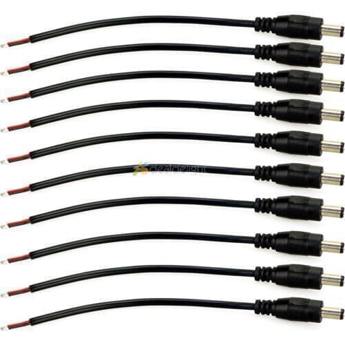 10pcs 12V DC Power Plug Male Connector 5.5X2.1mm With Cord Cable For Led Strip CCTV Free Shipping