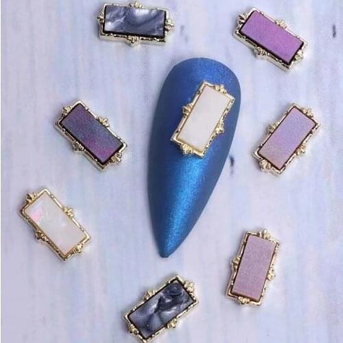 10pcs/lot Kawaii Metal Edging Natural Shell Rectangle Alloy Nail Art Rhinestones Manicure Nails Accessories Decorations Charms