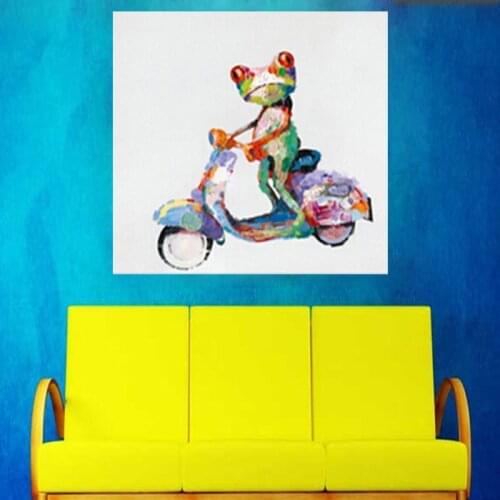 100%Handpainted Oil Painting Canvas Driving Frog Wall Art Modern Abstract Cute Animal Art Picture on Canvas Home Decor No Frame