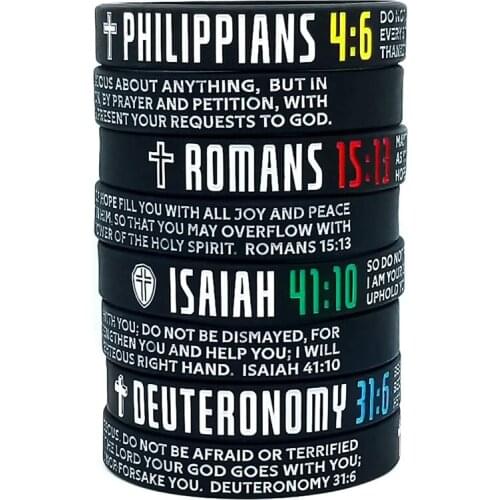 300pcs Christian Bible Verses PHILIPPIANS ROMANS ISAIAH DEUTERONOMY Silicone Bracelets Rubber Wristbands Free Shipping by DHL