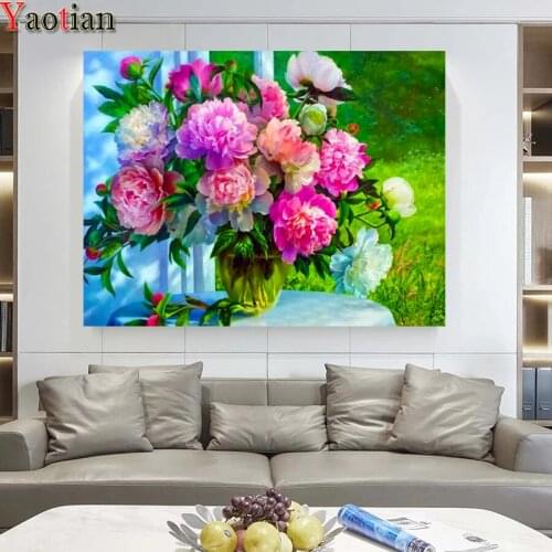 3D Diamond Embroidery 5D DIY Diamond Painting Colorful peony flower full drill square Cross Stitch kit Diamond Mosaic Home Decor