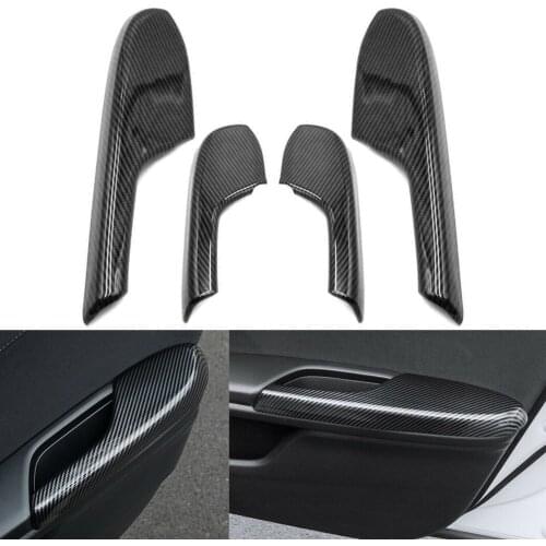 4Pcs ABS Carbon Fiber Car Interior Door Armrest Panel Cover Decoration Trim For Honda Civic 2016 2017 2018 2019 2020