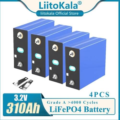 4pcs LiitoKala 3.2v 310ah Lifepo4 Rechargeable Battery Lithium Iron Phosphate Solar Cell 12v 24v Grade A Lifepo4 US/EU Tax Free