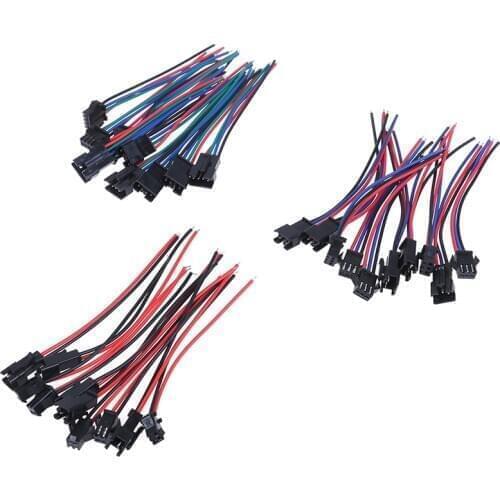 20cm SM 2Pin 3Pin 4Pin Male And Female LED Strip Wire Connector 5 Pairs