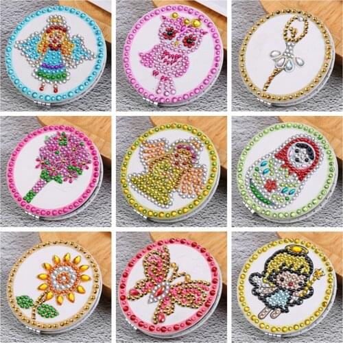 5D DIY Special Shaped Diamond Painting Makeup Mirror Diamond Embroidery Cross Stitch Foldable Compact Women Mini Makeup Mirrors