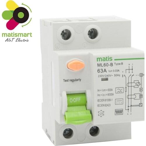 Matismart 2P 100mA 25A type B RCD earth leakage protection circuit breaker