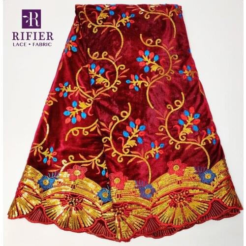 Burgundy African Velvet Sequins Lace Fabrics For Indian Women Winter Prom Wedding Bride Dress Laces Sequined Embroidered Velvet