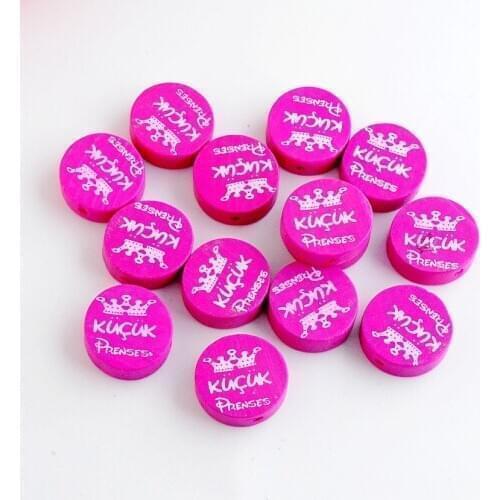 Free shipping 20pcs Cute Round Wood Beads Print 'PRENS CROWN' 20mm Dia