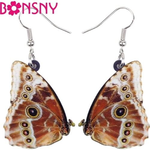 Bonsny Acrylic Wood Nymph Butterfly Earrings Big Long Dangle Drop Satyridae Insect Jewelry For Women Girls Ladies Teens Gift