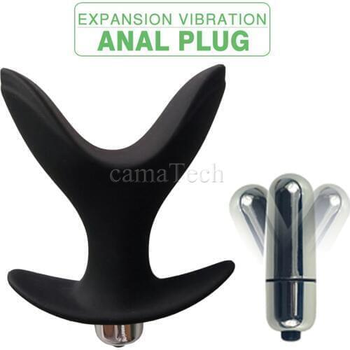 CamaTech Soft Silicone Vibrating Anal Plug V Port Dilator Opening Butt Plugs Prostate Massage Vibrator Anal Speculum Erotic Toys