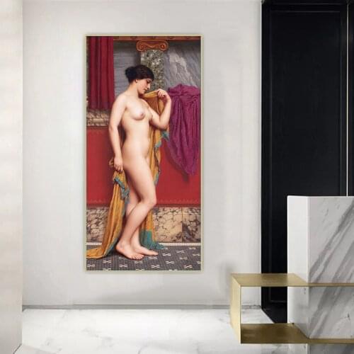 Citon John William Godward《In the Tepidarium》Canvas Oil Painting Artwork Poster Picture Wall Decor Home Living room Decoration