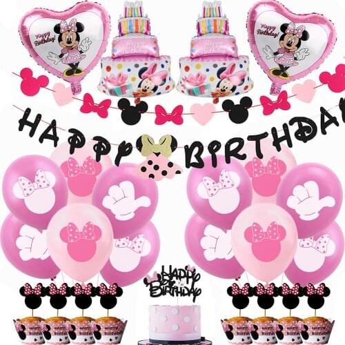 Disney Baby girl Minnie Mouse Anniversary Party Birthday Party paper diy cup balloon Party Decor kids Disposable Tableware Decor