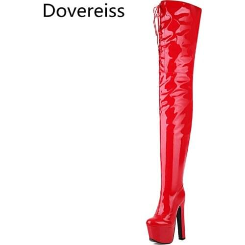 Dovereiss Fashion Female Boots Winter Elegant New Sexy Consice Zipper Chunky Heels Over The Knee Boots Thigh High Boots 45 46