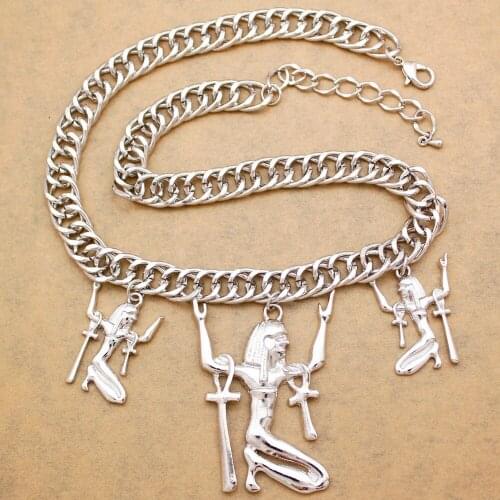 Egyptian Egypt Cleopatra Gold Goddess Triple ISIS Ankh Cross Pendant Statement Bib Chunky Chain Necklace Jewelry Many people
