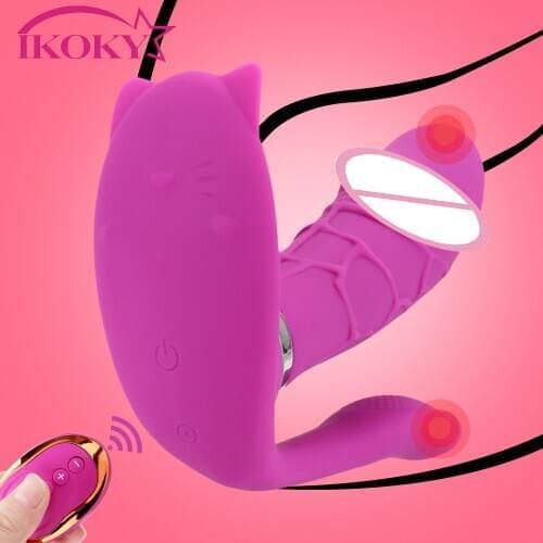 IKOKY Wearable Dildo Vibrator Vaginal Massage Sex Toys for Women Remote Control Masturbator Panties Heating Clitoris Stimulator