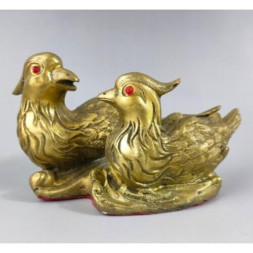 Exquisite Chinese Collection Home Decoration for Wedding Lover Brass Double Mandarin Duck Auspicious Statue Sculpture No.2