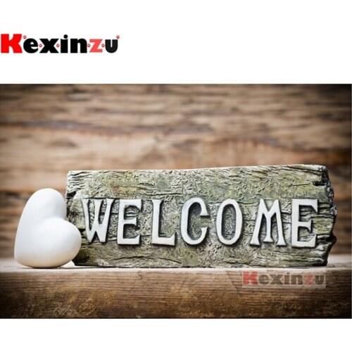Kexinzu Full 5D DIY Square/Round Drill Diamond Painting "welcome" 3d Embroidery Mosaic Cross Stitch Decor Gift X5446