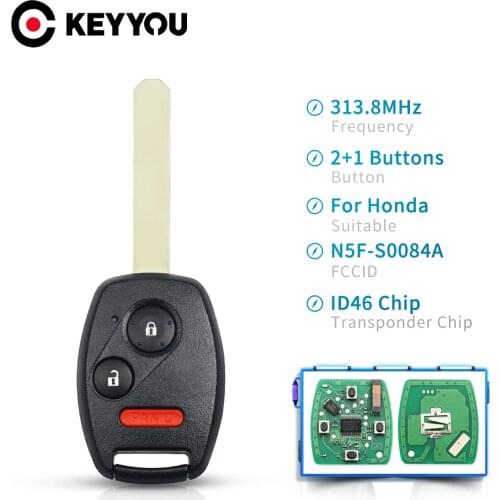 KEYYOU 313.8Mhz N5F-S0084A Car Remote Key ID46 Chip 3 Button Replacement For Honda Civic Accord EX 2006 2007 2008 2009 2010 2011