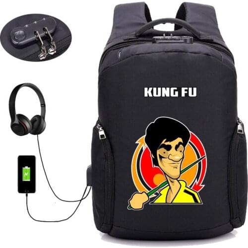 Chinese kung fu backpack Anti-theft USB Charging backpack men women Teenagers Laptop backpack student book Backpack