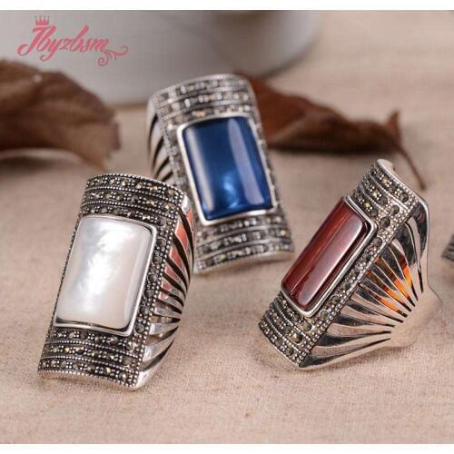 13x22mm Rectangle:Crystal ,Agat Stone Inlaid Marcastie Tibetan Silver Classical Ring 1 Pc #7-#9,Send Random Size Free Shipping