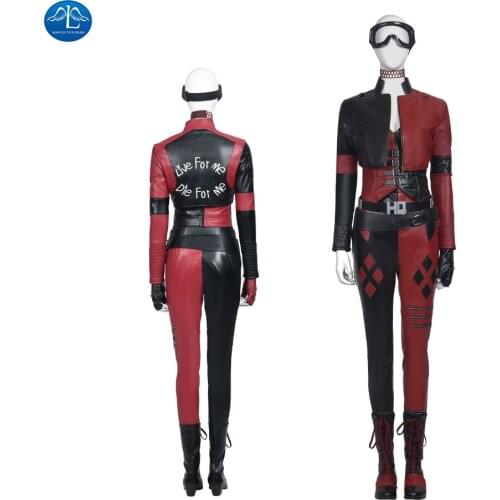 Harley Costumes Faux Leather Female Joker Cosplay Costume Halloween Outfit Women Leather Jacket Red Any Size Fancy Dress