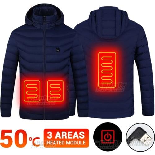3 Area Electric Heated Jacket Thermal Warm Clothes Men Motorcycle Jacket USB Heated Vest Moto Riding Coat For Autumn Winter Men