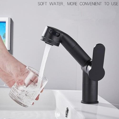 Brass Faucet Bathroom Pull Type Cold And Hot Water Tap Deck Mounted Shampoo Bathroom Basin Faucet Black Tap Mixer