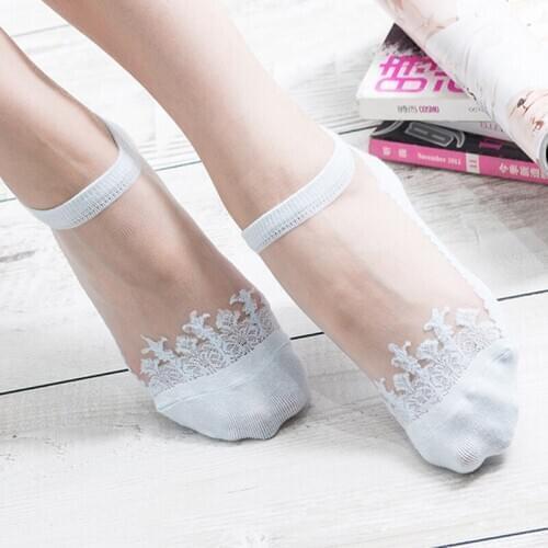 Summer Socks Womens Socks Crystal Thin Transparent Thin Silk Short Breathable Socks 10 pair/set