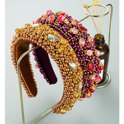 Hot Selling New Crystal Flower Bling Pearl Padded Headbands Colorful Rhinestone Diamond Luxury Headband Women Hair Accessories