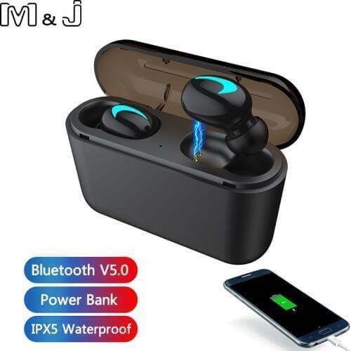 M&J TWS Wireless Bluetooth Earphone 5.0 dual MIC Stereo sport Earbud HIFI with charging box power bank for iphone xiaomi