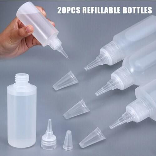 20pcs 30ML/50ML Refillable Bottles Empty Plastic Glue Bottles With Screw-On Lids Squeeze Bottles Supplies