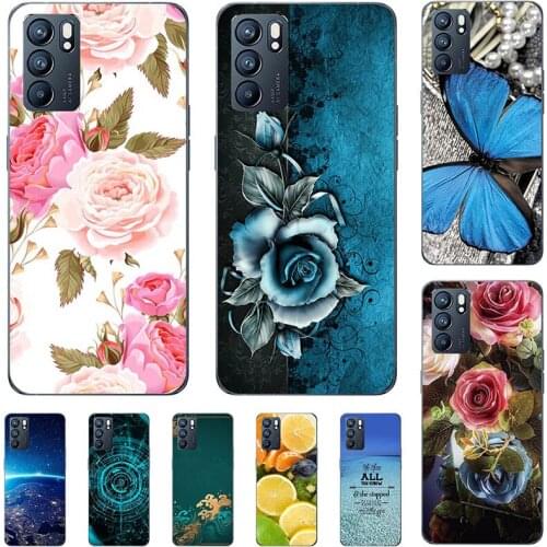 Fashion Flower Case For OPPO Reno 6 Pro PEPM00 PEQM00 Cover Reno 6 Pro Plus + PENM00 Soft Silicone Cat Printing Capa Back Coque