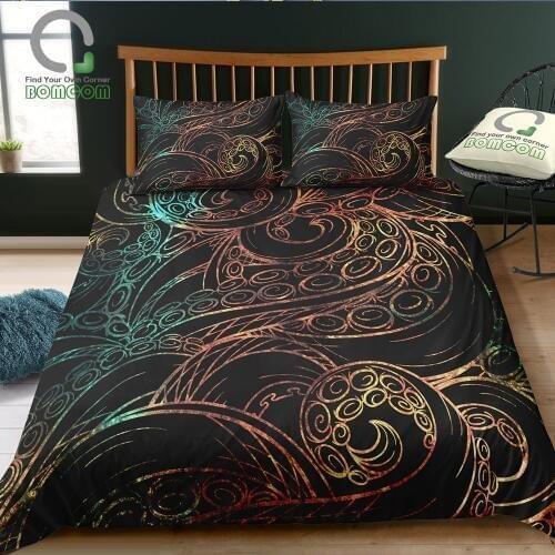 BOMCOM 3D Duvet Cover Set Digital Printing Abstract Octopus Tentacles Hipster Hand Drawn Dark Background 100% Microfiber, Gradie