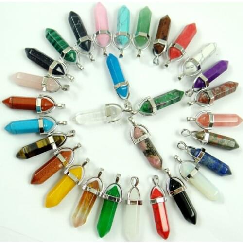 Natural stone lapis Quartz Crystal tiger eye Opal Turquoises Hexagonal charm Pendants for diy Jewelry Necklaces Accessories30pcs