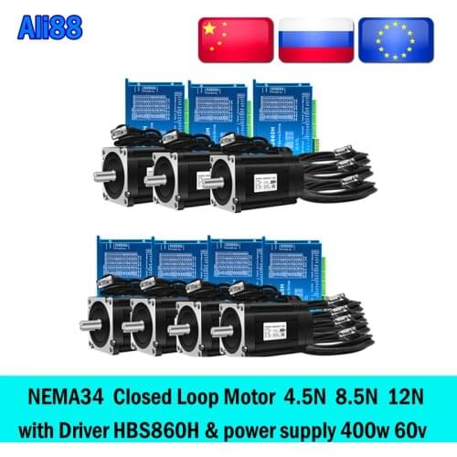 PL&RU free VAT ! Nema 34 Closed loop motor kit:4.5N 8.5N 12N step motor + HBS860H stepper motor driver dc motor set