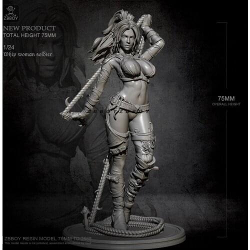 H75mm Unpainted Female Warrior GK Resin Figure 1/24 Scale Model Kit Resin Colorless Self-Assembled Toy No.020