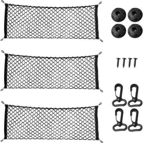 NEW-3 Pack Cargo Nylon Net, Universal Stretchable Elastic Truck Bed Rear Car Organizer Net, Black Mesh Storage Pouch Bag