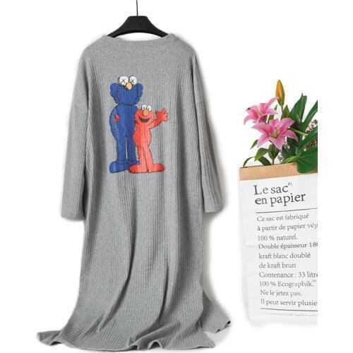 2019 Cute Cartoon Cotton Long Sleeve Autumn Nightdress Plus Size Women Sleep Dress Woman Night Sleepwear Long Sleeve Nightgown