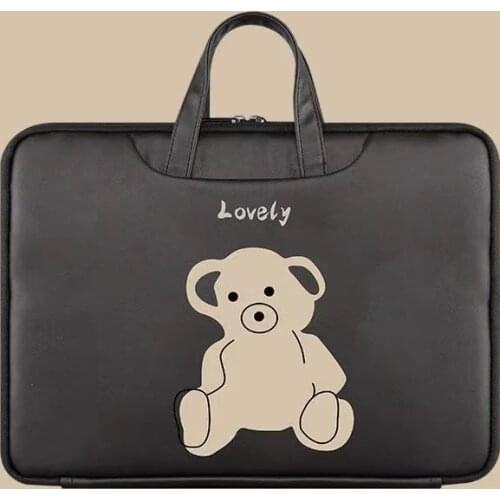 New PU Leather Bear Laptop Bag Sleeve Case Protective Carrying Bag for Macbook Pro 13 14 15.6 16.1'' Notebook Storage Handbag