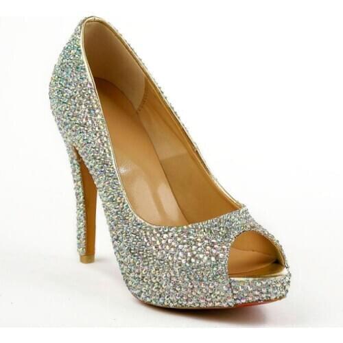 Platforms Shoes Peep-toe High Heel Platform Pumps Crystal Wedding Shoes Rhinestone Glass Glittering Studded 120mm Pumps 35-41