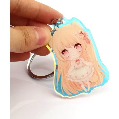 Wholesale VOGRACE cheap OEM design custom acrylic rainbow keychain hot sale transparent clear colorful epoxy charms as gift