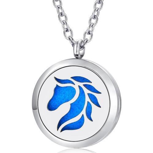 316L Stainless Steel Horse Aroma Necklace Locket Pendant Aromatherapy Lockets Essential Oil Diffuser Necklace For Gift