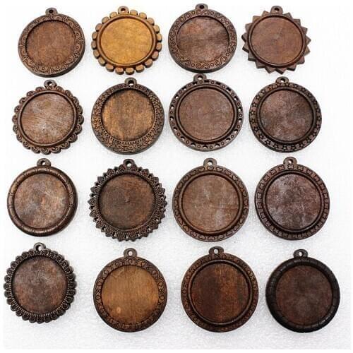 Fit 30mm Wooden Round Vintage Glass/Cabochon Frame bezel Settings, Bezel For DIY Bracelet Hole: approx 3mm 5pcs/lot K06016