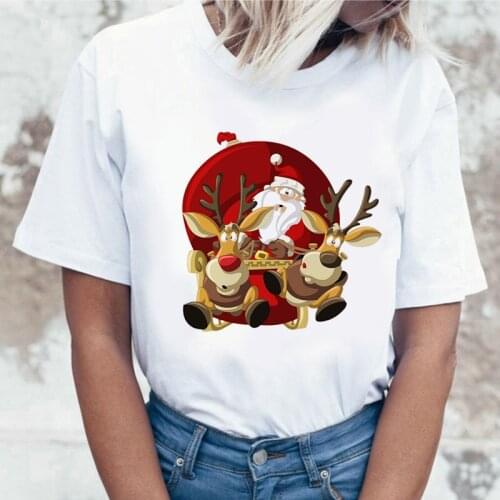 Suitable all seasons New cute reindeer tshirt women Christmas white tshirt Harajuku Short Sleeve Women Tee Tops Camisas T-shirt