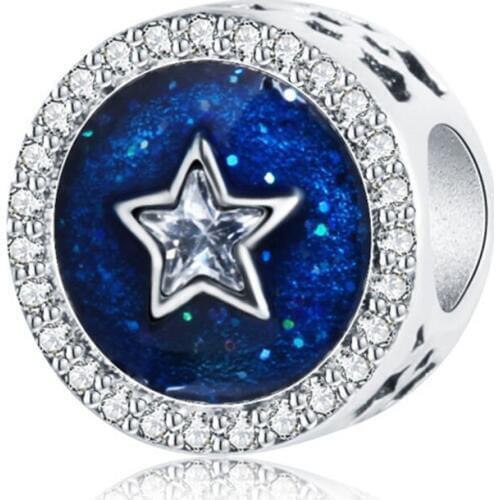 Authentic 925 Sterling Silver Charm Blue Sky Star Glaze Crystal Beads For Original Pandora Charm Bracelets & Bangles Jewelry