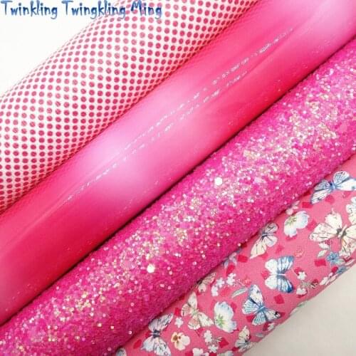 Rose Glitter Leather, Butterfly Dots Printed Synthetic Leather, patent Faux Fabric For Bow A4 21x29CM Twinkling Ming KM019