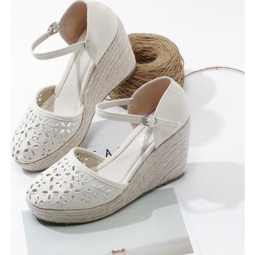 Bohemian Canvas Sandals Women Summer Platform Walking Espadrille Sandals Female Beach Shoes Women Ladies Wedge Sandalias Shoes